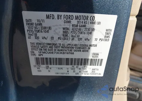2012 Ford Escape Limited z USA, uszkodzony, nr VIN 1FMCU0E73CKB19768